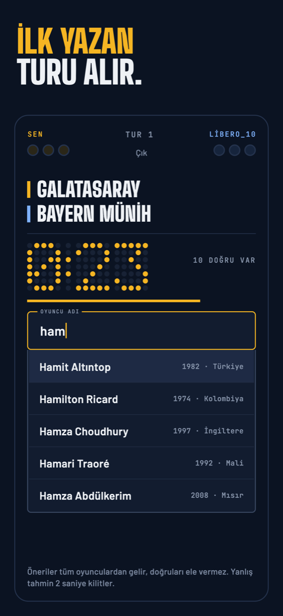 Tur ekranı: Galatasaray ve Bayern Münih, oyuncu adı yazılıyor, 10 doğru cevap var